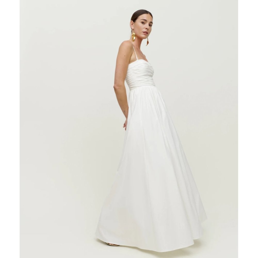 NWT Reformation Kastoria Dress in White Ivory Maxi Pleated Sleeveless Gown